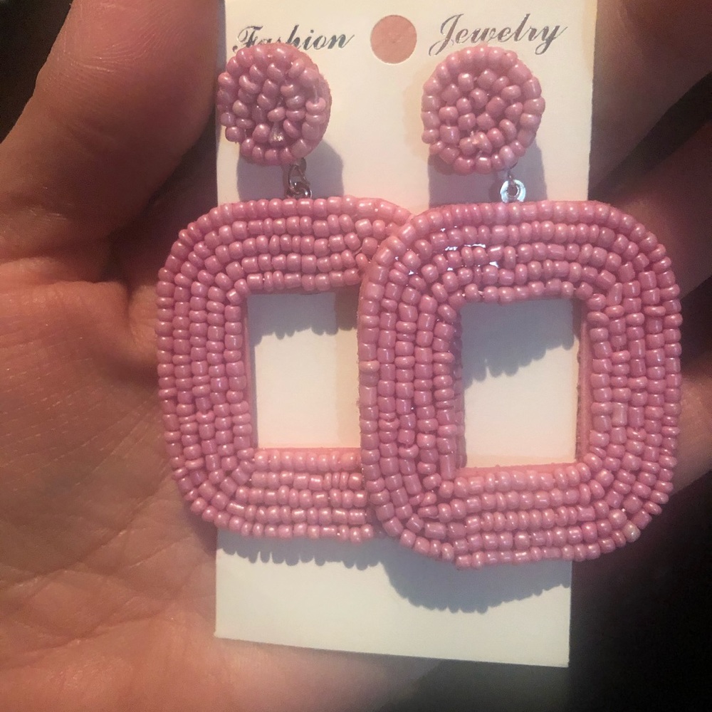 New light pink beaded dangle earrings